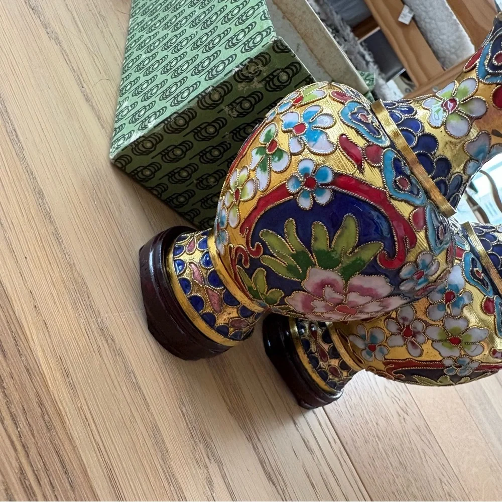 Vintage Authentic Asian Cloisonné Vases Set